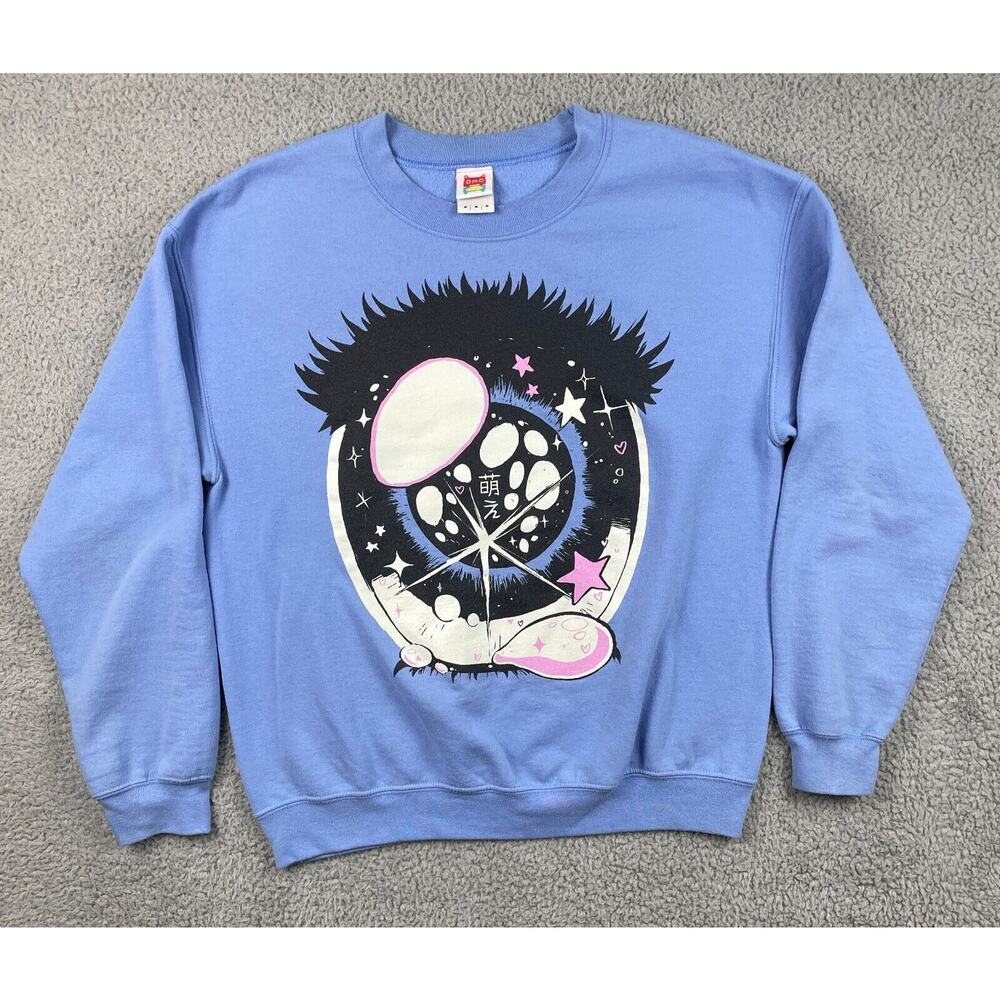 OMOCAT Sweatshirt Mens Medium Blue Long Sleeve Crewneck Pullover Anime Eye